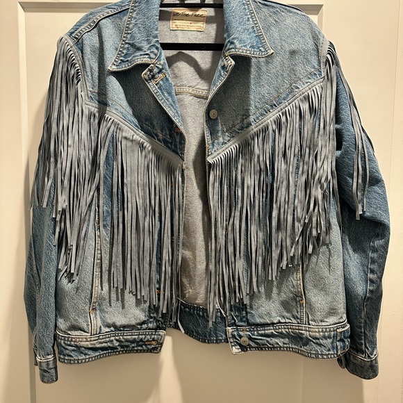 We The Free -Free People Blue Fringe Jean Jacket - Picture 6 of 8